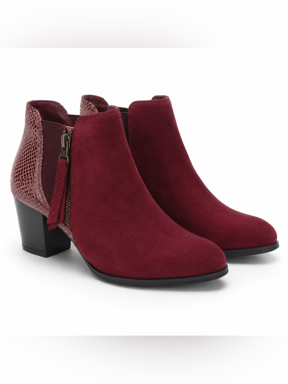 Vionic Annett Burgundy Suede Snake Print Ankle Booties Size 9
